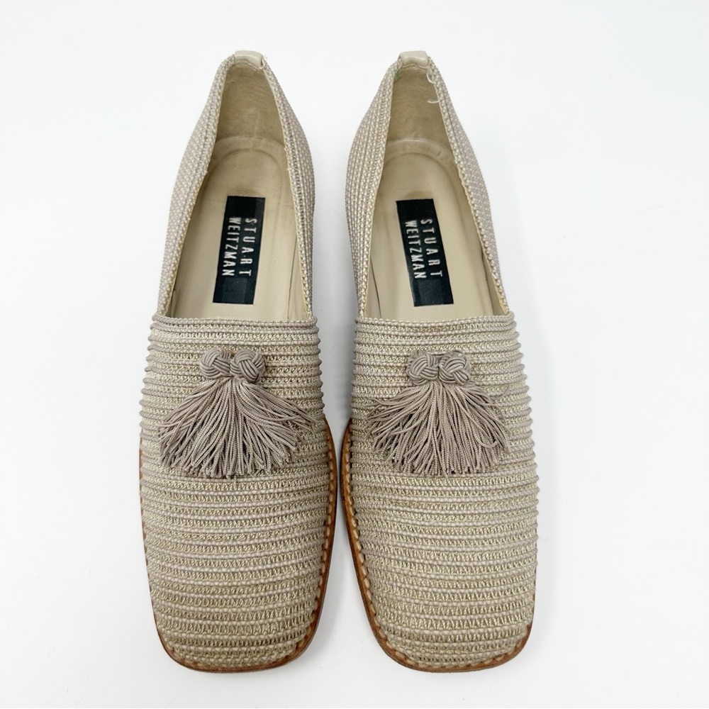 STUART WEITZMAN WOVEN STRETCH TASSEL LOAFER 7N